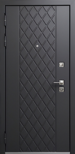 Входная дверь с фрезерованными панелями МДФ темно-серого цвета